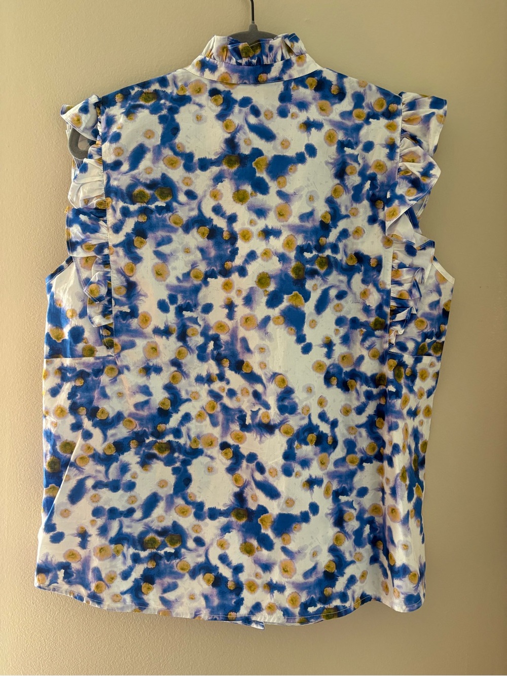 NWT Baum und Pferdgarten Miramar Blouse High Neck Ruffles Blue Gold Sz 42 Large - Picture 7 of 7